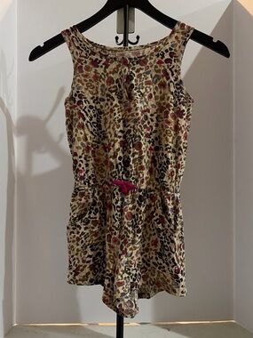 Girls Leopard Print Romper with Pink Accents